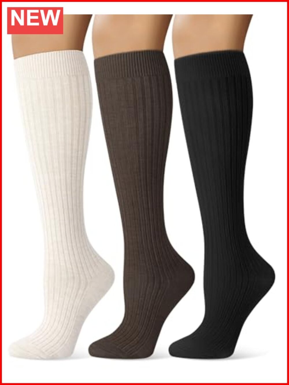 Merino Wool Blend Knee High Socks - 3 Pairs, Warm Long Boot Socks